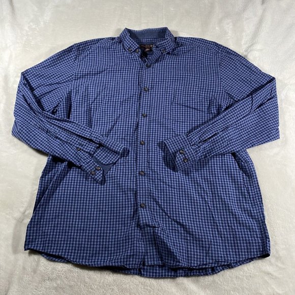 Johnston & Murphy Blue Checkered Casual Button Down Shirt - Picture 2 of 8